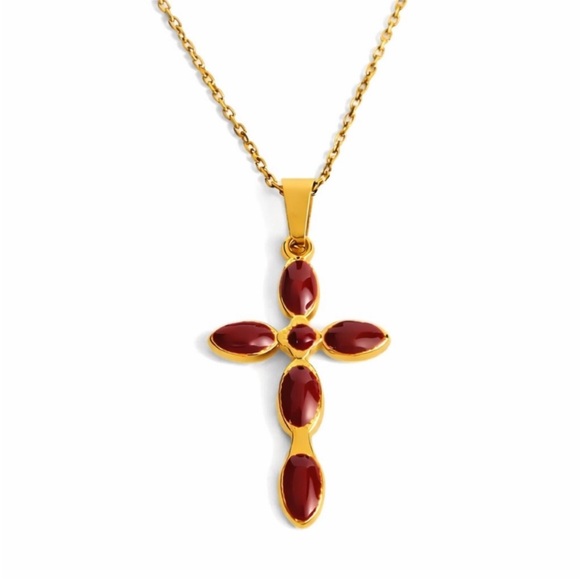 New! Gemstone 18K Gold Plated Cross Necklace (2009) NWOT